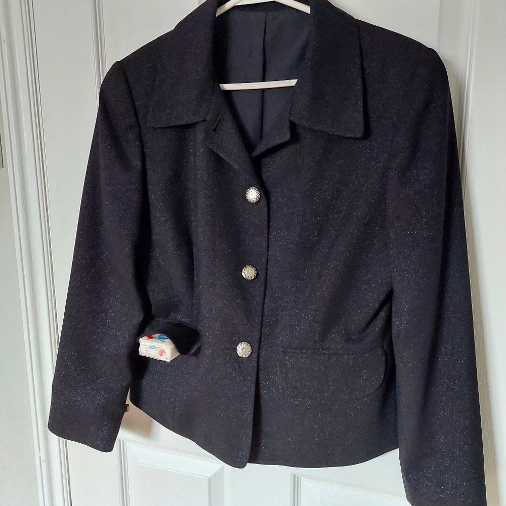 Vintage Canadian Maker Pursuits Shimmery Black Blazer, Size 8